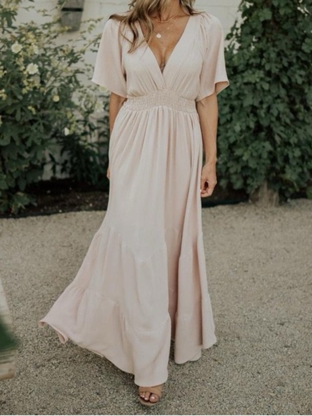Baltic Born Delilah V Neck Maxi Dress in Blush Pink - Size Small